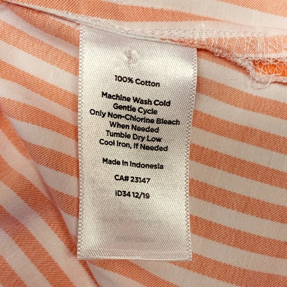 Talbots Womens Short Sleeve Cotton Tie Waist Button Front Stripe Shirt Top Sz MP - Picture 4 of 6